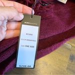 BCBGMAXAZRIA  Large Blanket Scarf Wrap Burgundy Gold Fringe Wine Cozy $248 Photo 3