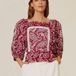 Sea New York Theodora Top Red and White Paisley Pattern Boho Womens Size Large Photo 0