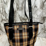Longaberger  Black Brown Plaid Cloth Bucket Bag Silver Hardware Vintage Fall Cozy Photo 0