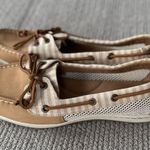 Sperry  Tan Ivory Striped Mesh Leather Boat Shoes Loafers Size 9.5 Photo 2