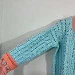 Handmade Vintage Baby Blue & Coral Open Front Cable Knit Cardigan Photo 3