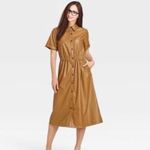 Who What Wear  Faux Leather Camel Button Down Midi Dress Women’s size Small Photo 12