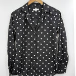 Equipment Femme XS Black Button Down Shirt White Heart Print Long Sleeve Photo 0