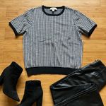Michael Kors Black and White Plaid Short Sleeve Sweater Top Photo 0