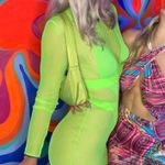 Beginning Boutique Neon Green Mesh Dress With Bodysuit Underneath  Photo 0