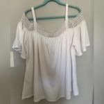 Avenue White Lace Trim Flowy Shoulder Top Photo 1