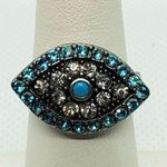 Blue & Silver Evil Eye Ring Blue Photo 0