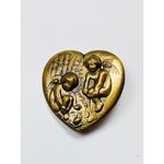 Vintage Metal Heart Brooch With 2 Cherub Angels Gold Photo 2
