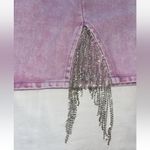 None Sparkle Rhinestone Fringe Pink Denim Mini Skirt.  Women’s Large-High Waisted Photo 1
