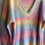 Beginning Boutique Boutique Rainbow Colorful Knit V-Neck Sweater Photo 1