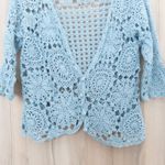 Newport News VTG Womens Crochet Cardigan Size L/XL Blue Boho Cottage Coastal Photo 2