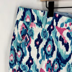 Crown & Ivy  Caroline Multicolor‎ Blue Ikat Shorts Stretch Twill Flat Front Photo 2