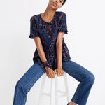 Madewell Silk Stanza Ruffle-Hem Top in Moonless Floral Size XS Photo 0