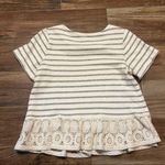 Anthropologie  Eri + Ali Gray Stripe Crochet Hem Short Sleeve Top Photo 3