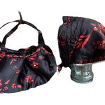 Vintage Mira Red & Black Quilted Puffy‎ Asian Print Shoulder Bag w/ Head Scarf Photo 0