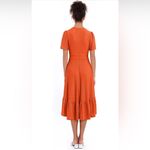 London Times Orange Eyelet Surplice Faux Wrap Ruffle Hem Short Sleeve Dress NEW Photo 2