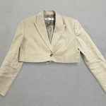ZARA  Women Cropped Linen Blend Blazer Jacket S Neutral Khaki Minimalist Business Photo 0