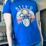 Fruit of the Loom Funky Beer Beard Blue Graphic T Shirt Photo 1