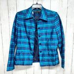 Vintage Kasper & Co Jacket Plaid Blue Button Down Collared 90s Light Weight Silk Size 6 Photo 0