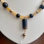 Earthy Tawny Yellow, Black & Golden Colored Necklace w Black Gold Ombre Pendant Photo 1