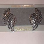 Vintage Silver Tone Retro Boho Wing Pierced Earrings Photo 2
