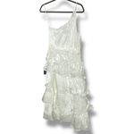 NWT Lulus White Shimmer Ruffle Tiered Dress | Metallic Shimmer | Medium NWT Photo 4