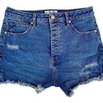We The Free Free People  CRVY Vintage High Rise Blue Distressed Denim Shorts 31 Photo 0
