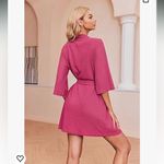 New Waffle Hot Pink Robe Womens Soft Light Weight Knee Length Lounge Wear Pajama Size M Photo 1