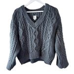 Maeve Anthropologie Wide Sleeve Chunky top Cable Knit Sweater Size XS Gray Photo 0