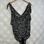 Free People Bare It All Tank Bodysuit Black Animal Print Cowl Neck Size L NWT Photo 5