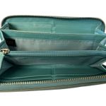 Coach  Perforated Op Art Logo Patent Leather Teal Accordion Zip-Around Wallet Photo 2