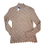 CHAPS  NWT Tan Brown Crocheted Peekabo Granola Earthy Long Sleeve Top Photo 0