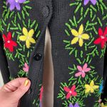 Vintage Y2K Berek Floral Embroidered Cardigan Sweater Size Large Artsy Whimsical Black Photo 6