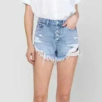 Vervet  by Flying Monkey Rigid Button Up High Rise Denim Shorts Photo 0