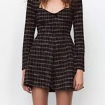 ZARA  NWT black & silver plaid checkered long sleeve sweetheart tweed mini dress Photo 2