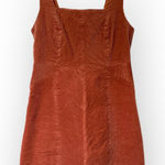 Women’s Retro Square Neck Burnt Orange Corduroy Jumper Dress Size S Photo 0