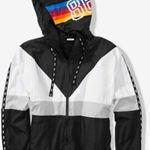 Victoria's Secret Pink Sherpa Lined Anorak Windbreaker Jacket Rainbow Logo M/L Photo 0