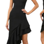 Lulus  Steal a Glance Black One-Shoulder Asymmetrical Midi Dress Size Large Photo 0