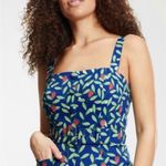 COLLECTIF‎ Olympia Square Neck Belted Strawberry Vine Jumpsuit Size Small (6) Blue Photo 3