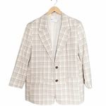 ASOS Design Oversized Blazer Cream Tan Plaid Boyfriend Jacket Size 12P 12 Petite Photo 2