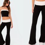 Edikted  Black White Contrast Fold Over Low Rise Flare Pants Leggings XL Photo 2