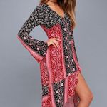 Somedays Lovin SOMEDAYS LOVING Burn in Love Black and Red Print Bell Sleeve Midi Dress Medium Photo 9