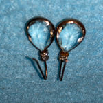 CRYSTAL faceted clear teardrop rose gold dangle drop pierced wire earrings White Photo 5