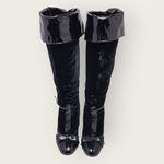 Laurence Dacade Velvet Patent Leather Bow Knee High Wedge Heels Boot Size 38 Black Photo 2