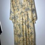 Kori America Floral Kimono Robe Maxi Dress Coverup Yellow Button Front Large Photo 8