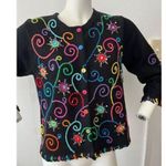 Jane's Closet Black Multicolor Beaded groovy Embroidered funky cardigan Small Photo 1