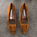 Manolo Blahnik Maysale Suede Buckle Kitten Heel Pumps Cognac Brown Size EU 38 Photo 2