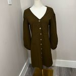 Madewell  Texture & Thread Green Crepe Button Front Dress with Balloon Sleeves M Photo 1