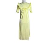 Vintage Nylon Nightgown Ruffled Collar Small Yellow Floral Embroidery Maxi Photo 4