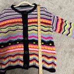 Coriresha Multicolor Striped Open Knit Bell Sleeve Cardigan Sweater Black Size XL Photo 5